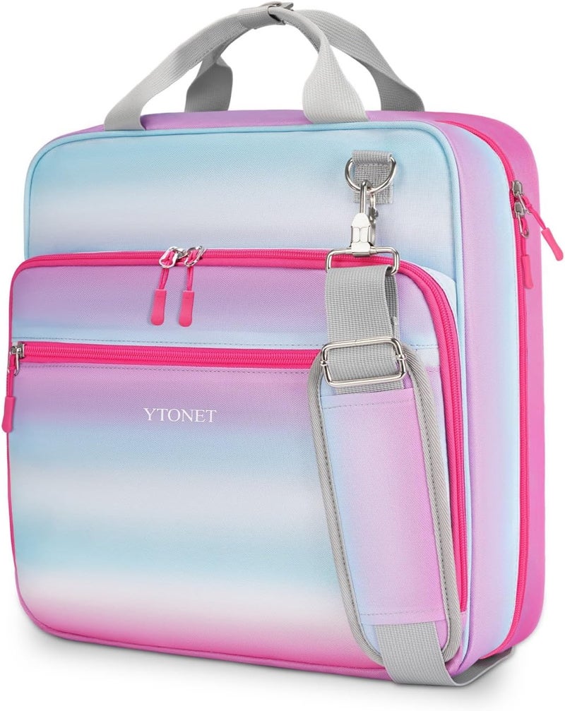 Ytonet Zipper Binder 3 Ring, 3 Inch Binder with Zipper Fit 15.6 in Laptop, 600 Page Extra Large Multi-Pocket School Binders Organizer with Shoulder Strap Handle for Girls Kids Women Student, Blue-Pink - Image 1